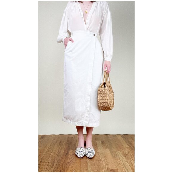 Vintage Denim Jean Midi Maxi Wrap Skirt High Rise French Girl Coastal Cowgirl - Picture 1 of 11